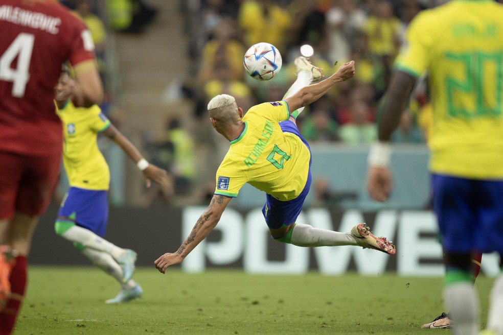 Gol de Richarlison na estreia do Brasil na Copa do Mundo contra a Sérvia — Foto: Lucas Figueiredo/CBF