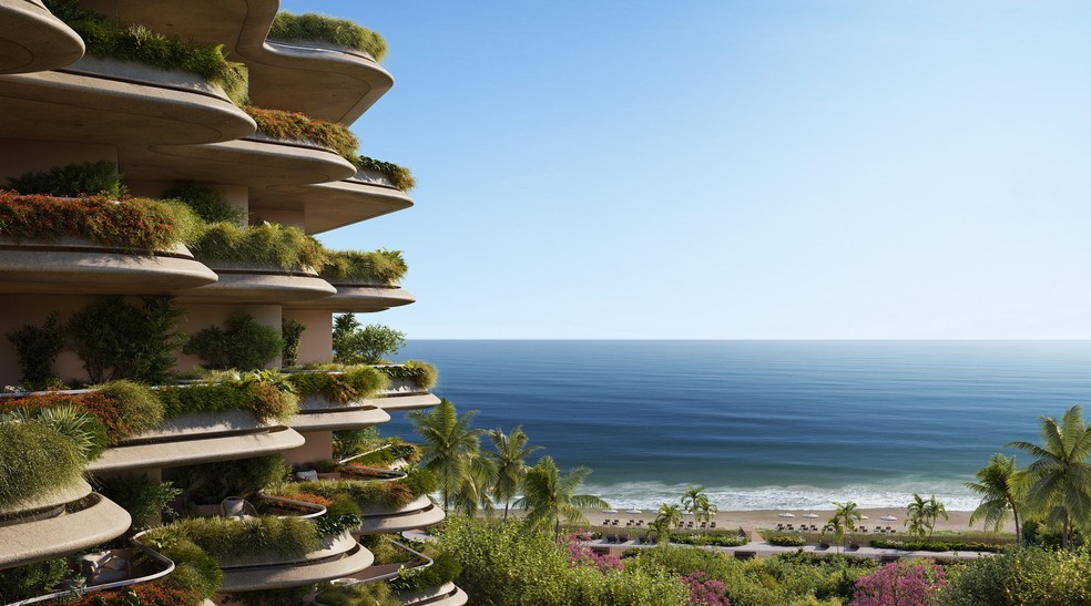 Na Praia Brava Norte, vizinha a BC, empreendimento Tempo será assinado pelo escritório de arquitetura britânico Foster+Partners e terá serviços do Hotel Emiliano — Foto: MÜZE INCORPORADORA/DIVULGAÇÃO