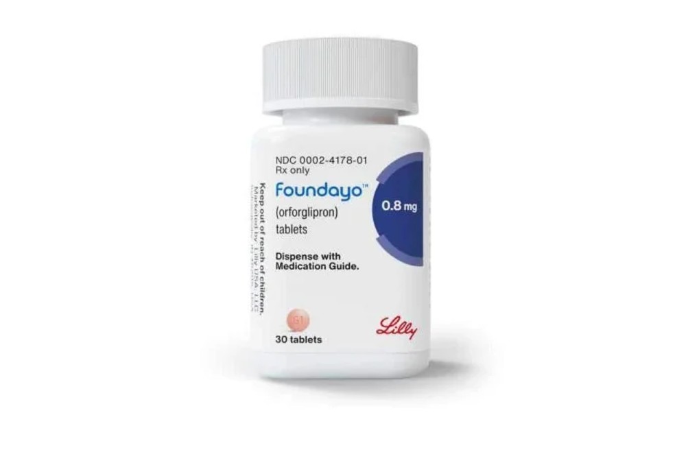 Embalagem da pílula diária de GLP-1, para perda de peso, da Eli Lilly, Foundayo — Foto: Divulgação/Eli Lilly