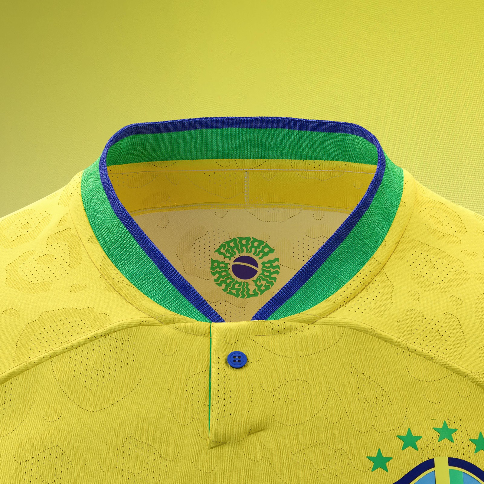 Detalhe da gola da camisa da seleção brasileira. Foto: Divulgação Nike