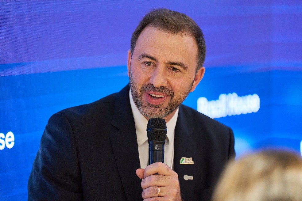 Erasmo Carlos Battistella, presidente da Be8, durante o Fórum Econômico Mundial, em Davos (Suíça), em janeiro: “O debate sobre transição energética não pode se limitar a uma análise do custo do combustível no momento do consumo.” — Foto: Divulgação