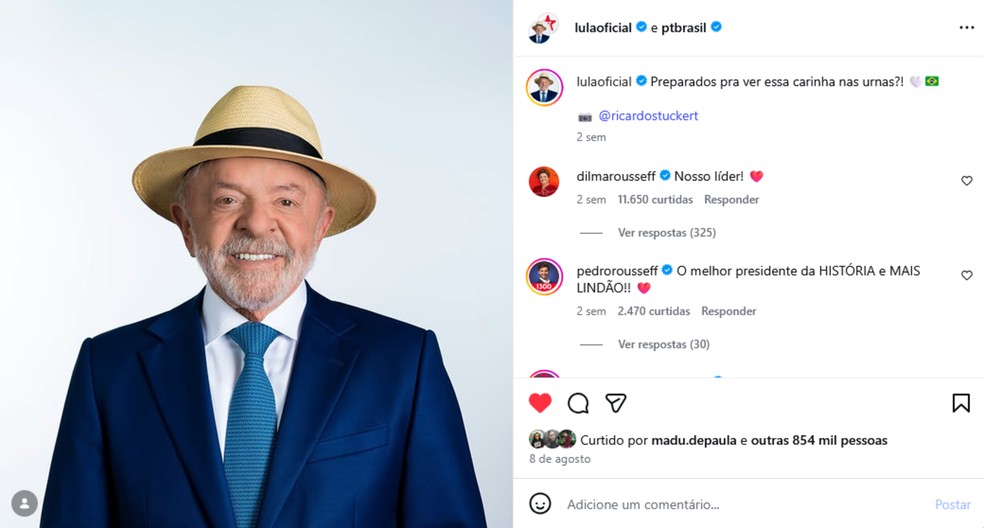 Post do Lula com sua foto que estará nas urnas — Foto: Reprodução/Instagram: @lulaoficial