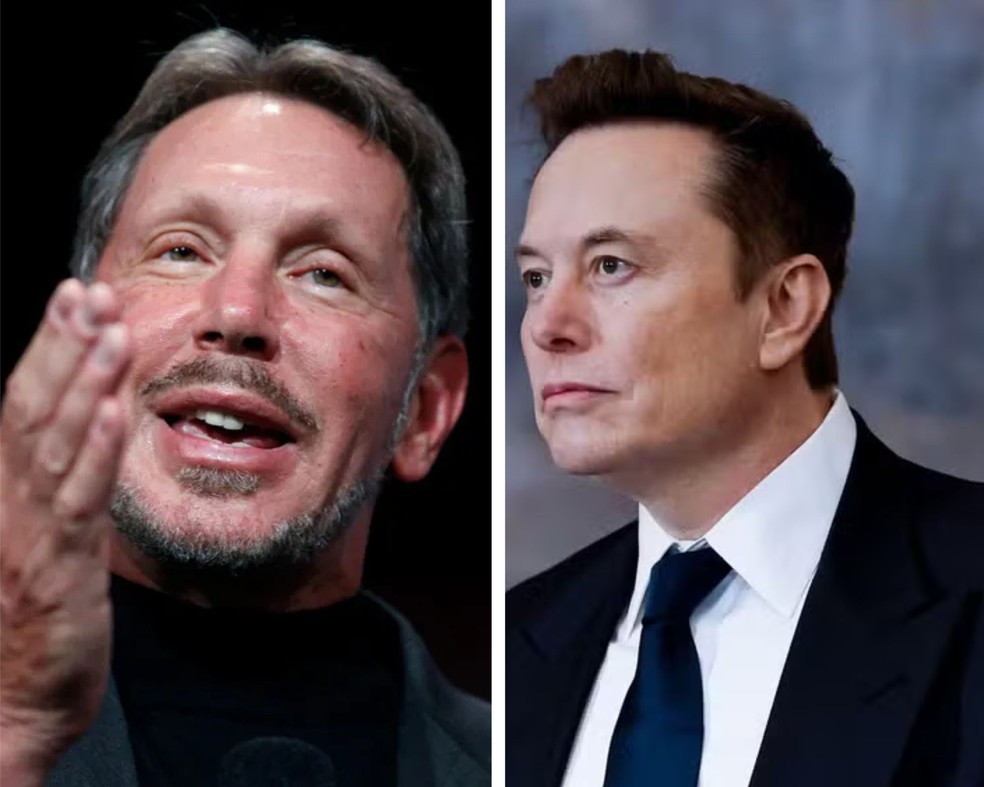 Larry Ellison, da Oracle, e Elon Musk, da Tesla — Foto: Bloomberg