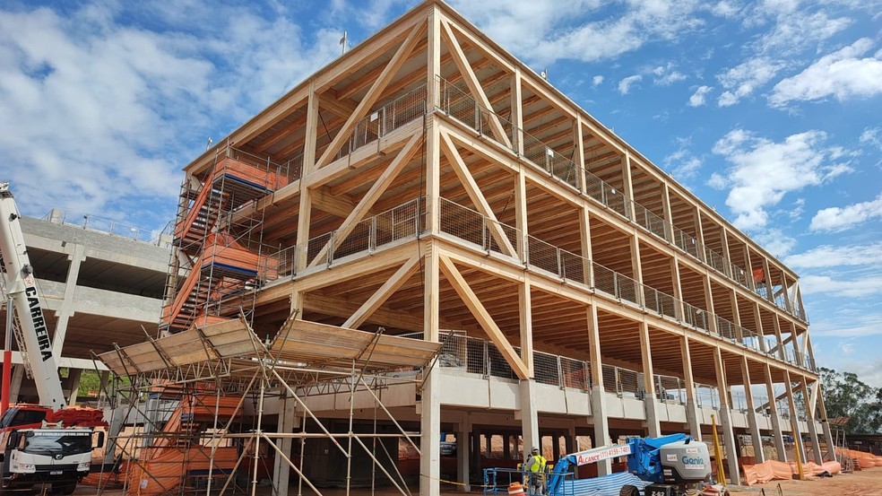Construção do edifício administrativo da multinacional Henkel — Foto: Divulgação/Crosslam