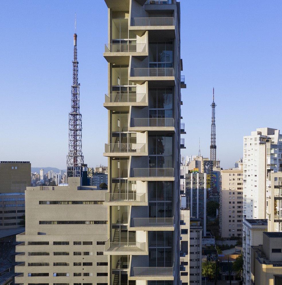 A geometria marcante da fachada do Nord Jardins: projeto da Spol Architects virou referência de design na capital paulista — Foto: NORTIS INCOPORADORA/DIVULGAÇÃO