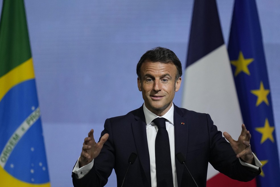 Emmanuel Macron na Fiesp — Foto: Andre Penner/AP