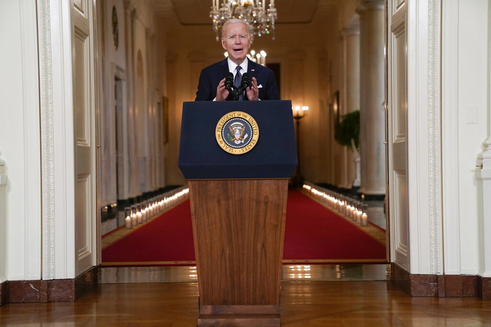 O presidente dos Estados Unidos, Joe Biden, discursa na Casa Branca — Foto: Evan Vucci/AP