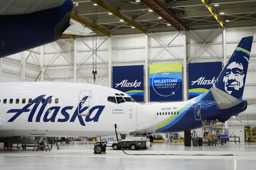 Hangar da Alaska Airlines em Seattle (EUA) — Foto: Lindsey Wasson/AP