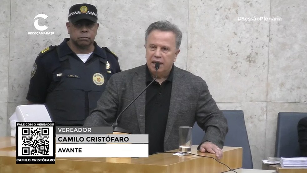 Vereador Camilo Cristófaro — Foto: Reprodução/YouTube Câmara Municipal de SP