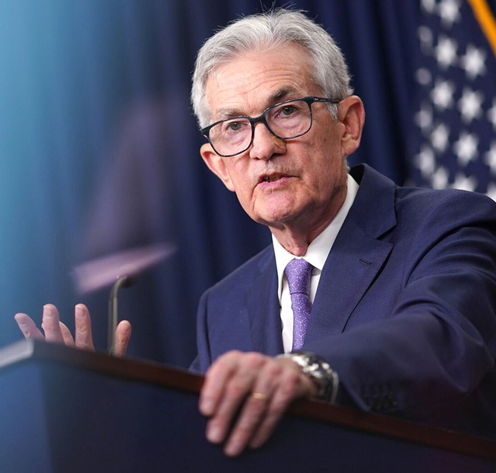 Powell: para analistas, menos suave e mais próximo das medianas do Fomc — Foto: Al Drago/Bloomberg