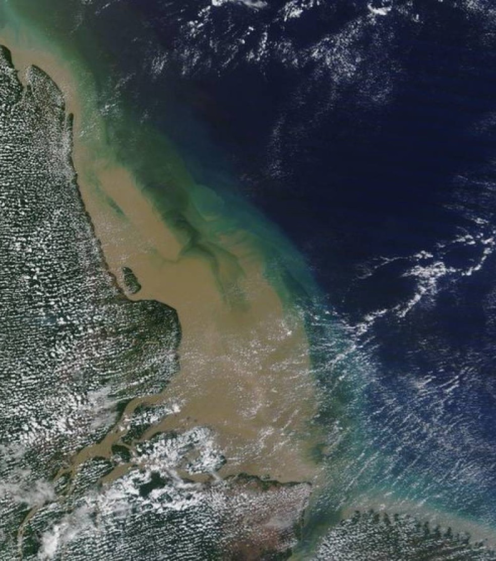 Foz do rio Amazonas, na Margem Equatorial — Foto: Reprodução/Nasa