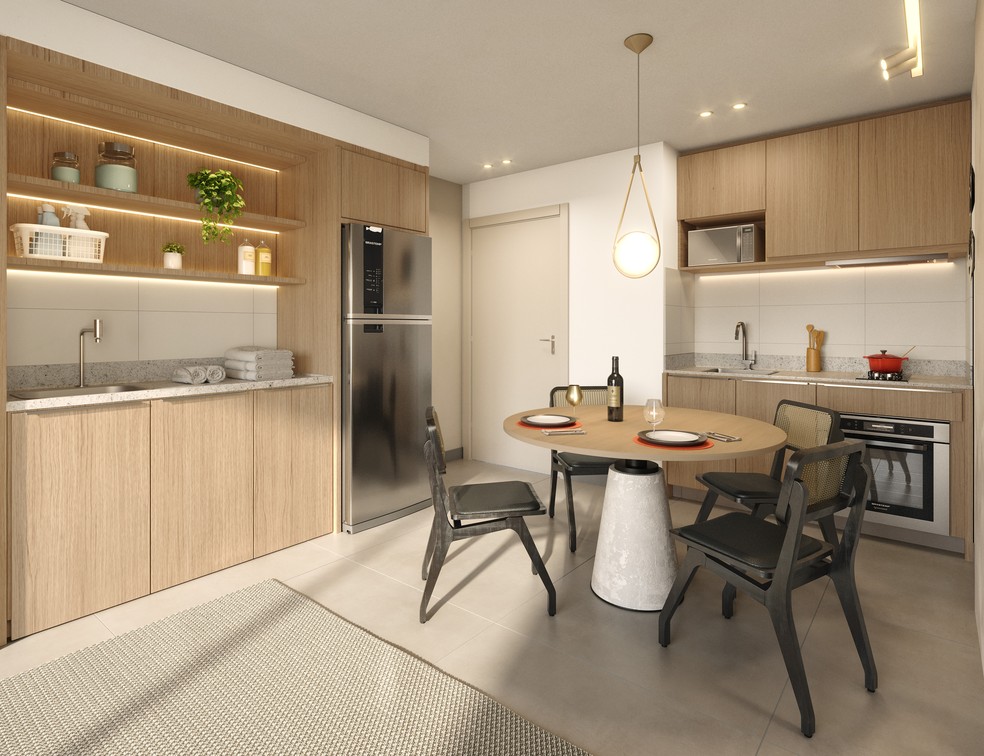 Apartamento na Autoria by Ornare, em Goiânia, será entregue totalmente mobiliado pela marca que fabrica móveis de luxo sob medida — Foto: OM INCORPORADORA/DIVULGAÇÃO